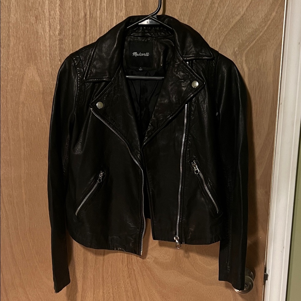 Madewell Washed Leather Motorcycle Jacket- Black
